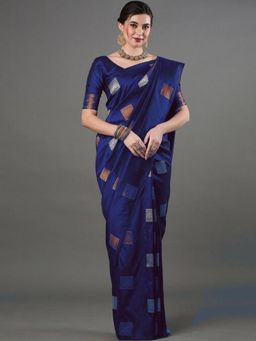 Odette - Royal Blue Silk Blend Woven Saree with Unstitched Blouse