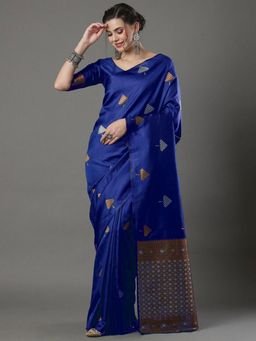 Odette - Royal Blue Silk Blend Woven Saree with Unstitched Blouse