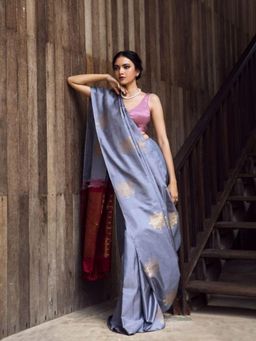 Odette - Pastel Blue Silk Blend Woven Saree with Unstitched Blouse