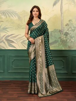 BFM - Green Poly Silk Jacquard Design Saree with Unstitched Blouse