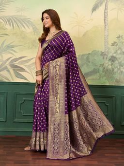 BFM - Purple Poly Silk Jacquard Design Saree with Unstitched Blouse