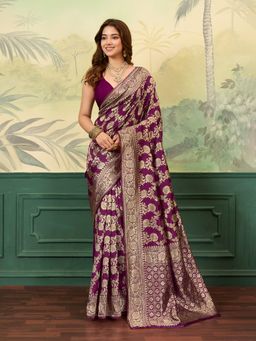 BFM - Purple Poly Silk Jacquard Design Saree with Unstitched Blouse