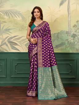 BFM - Purple Poly Silk Jacquard Design Saree with Unstitched Blouse