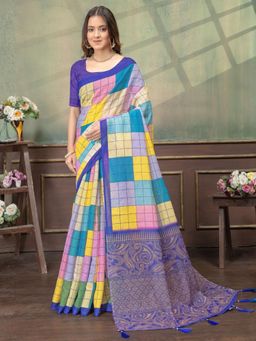 Odette - Multi-Colour Cotton Blend Printed Saree with Unstitched Blouse