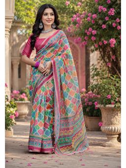 Elora - Multicolour Linen Rang cut Saree with Unstitched Blouse