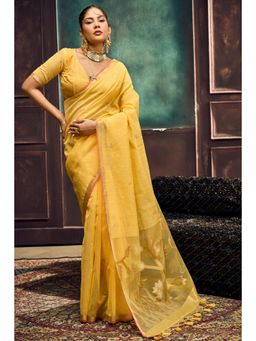 Mysilklove - Turmeric Yellow Munga Handloom Cotton Saree with Unstitched Blouse