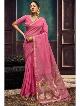 Mysilklove - Dusty Rose Pink Munga Handloom Cotton Saree with Unstitched Blouse
