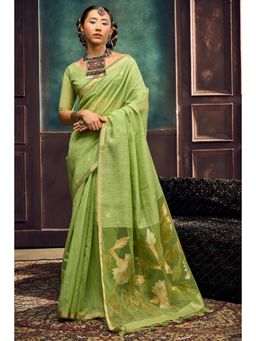 Mysilklove - Pear Green Munga Handloom Cotton Saree with Unstitched Blouse