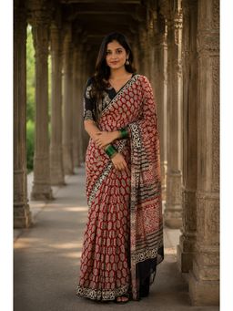 AMRUTKALA SAREES - Maroon Designer Linen Printed Saree with Unstitched Blouse