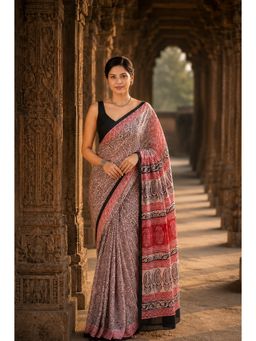 AMRUTKALA SAREES - Maroon Designer Linen Printed Saree with Unstitched Blouse