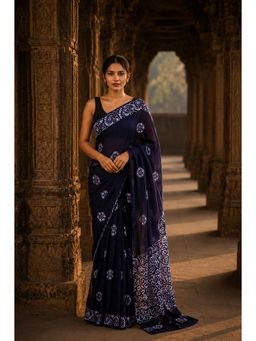 AMRUTKALA SAREES - Blue Designer Linen Printed Saree with Unstitched Blouse