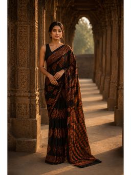 AMRUTKALA SAREES - Black Designer Linen Printed Saree with Unstitched Blouse