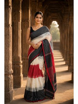 AMRUTKALA SAREES - White Designer Linen Printed Saree with Unstitched Blouse