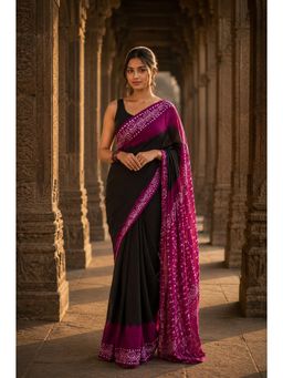AMRUTKALA SAREES - Black Designer Linen Printed Saree with Unstitched Blouse