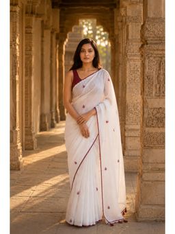 AMRUTKALA SAREES - White Designer Linen Printed Saree with Unstitched Blouse