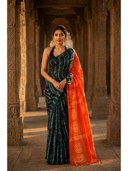 AMRUTKALA SAREES - Blue Designer Linen Printed Saree with Unstitched Blouse