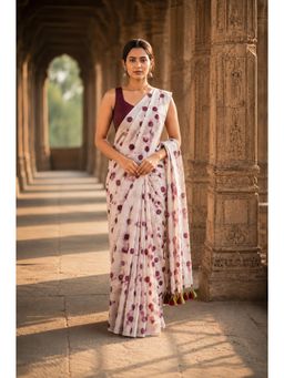 AMRUTKALA SAREES - White Designer Linen Printed Saree with Unstitched Blouse