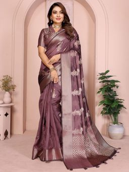 Odette - Mauve Silk Blend Woven Saree with Unstitched Blouse