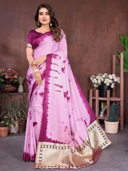 Odette - Lavender Silk Blend Printed Saree with Unstitched Blouse