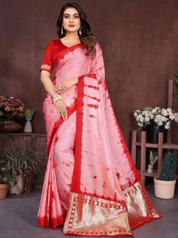 Odette - Pastel Pink Silk Blend Printed Saree with Unstitched Blouse