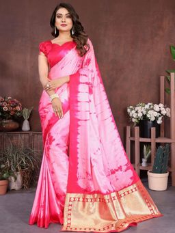 Odette - Light Pink Silk Blend Printed Saree with Unstitched Blouse