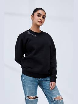 Psyched - Women Dark Lit Black Graphic Sweatshirt