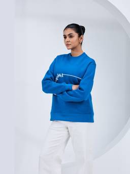 Psyched - Women Resolve Blue Graphic Sweatshirt