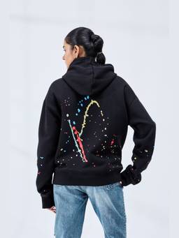 Psyched - Women Splatter Black Graphic Hoodie