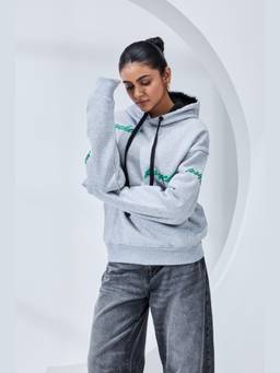 Psyched - Women Sprout Grey Graphic Hoodie
