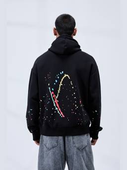 Psyched - Men Splatter Black Graphic Hoodie