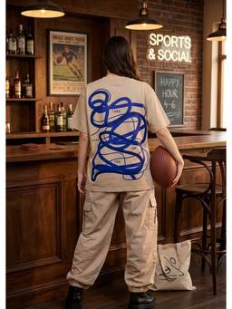 Psyched - Women Beige Cotton Blend Oversized Graphic T-Shirt