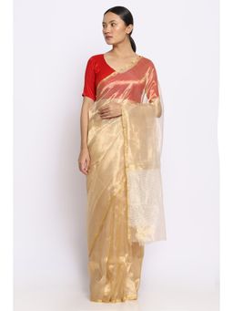 Via East - Metallic Gold Saree with Unstitched Blouse