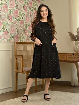 Rustorange - Black Polka Dots A Line Dress