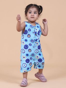 Mama & Peaches - 100% Cotton Muslin Double Layer Romper, Blue Evil Eye