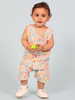 Mama & Peaches - 100% Cotton Muslin Jhabla Top With Shorts, Colourful Polka (Set of 2)