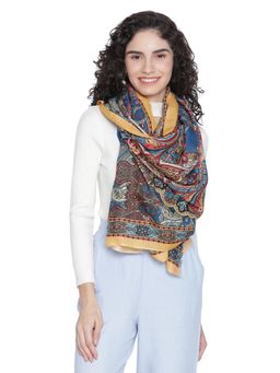 Shingora - Blue Wool Blend Paisley Fringed Stole for Women