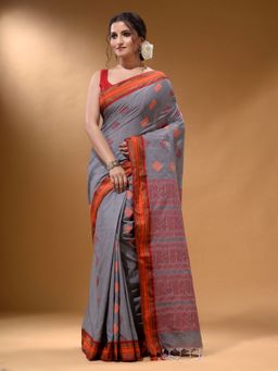 Arhi - Shark Grey Silk Matka Soft Nakshi Pallu Saree with Unstitched Blouse