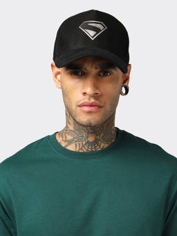 Bewakoof - DC Unisex Black Superman Grunge Applique Mesh Baseball Cap