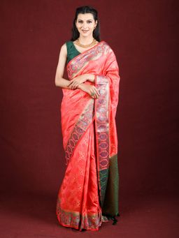EXCLUSIVA - Pink Banarasi Blended Silk Woven Saree Zari Work with Unstitched Blouse