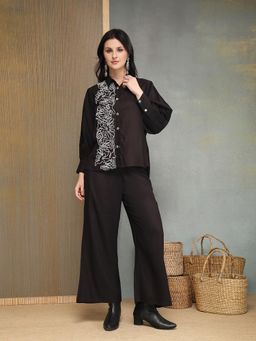 Stylum - Women's Black Embroidered Rayon Co-Ord Set