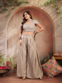 Stylum - Women's Grey Embellished & Embroidered Poly Georgette Co-Ord Set