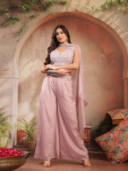 Stylum - Women's Pink Embellished & Embroidered Poly Georgette Co-Ord Set