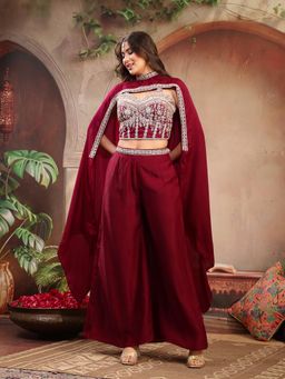 Stylum - Women's Wine Embellished & Embroidered Velvet Co-Ord Set