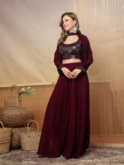 Stylum - Women's Wine Embroidered Georgette Co-Ord Set