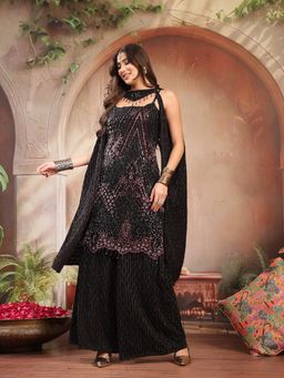 Stylum - Women's Black Embroidered Wool Blend Straight Kurti With Palazzo & Dupatta