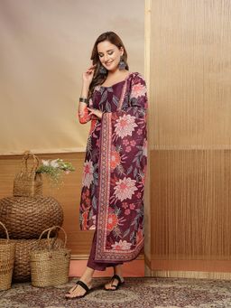 Stylum - Women's Purple Floral Printed Chanderi Silk Straight Kurta With Pant & Dupatta