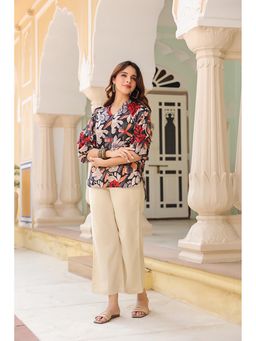 Rain & Rainbow - Women Floral Printed Regular Pure Cotton Tunic With Pant