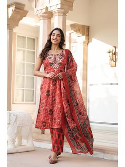 Rain & Rainbow - Women Ethnic Motifs Embroidered Regular Kurta With Pant & Dupatta