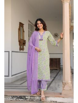 Rain & Rainbow - Women Printed Regular Pure Cotton Kurta With Pant & Dupatta