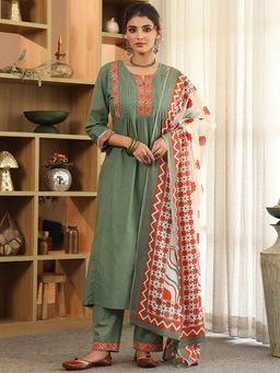 Rain & Rainbow - Women Ethnic Motifs Pure Cotton Kurta With Pant & Dupatta
